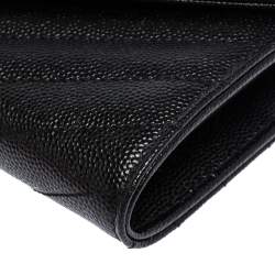 Pre Owned Saint Laurent Paris Black Matelassé Leather Monogram Flap Wallet