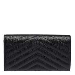 Pre Owned Saint Laurent Paris Black Matelassé Leather Monogram Flap Wallet