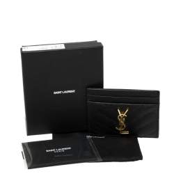 مملوكة مسبقًا Saint Laurent Black Leather Monogram Card Holder