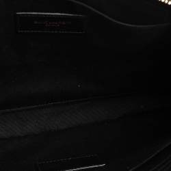 مملوكة مسبقًا Saint Laurent Black Croc Embossed Leather Monogram Wristlet Pouch