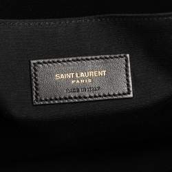 مملوكة مسبقًا Saint Laurent Black Croc Embossed Leather Monogram Wristlet Pouch
