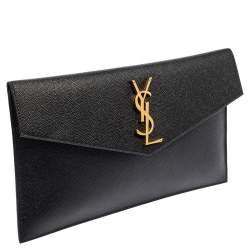 Pre Owned Saint Laurent Black Leather Uptown Clutch