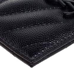 Pre Owned Saint Laurent Black Matelassé Leather Monogram Card Holder