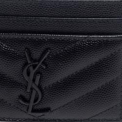 Pre Owned Saint Laurent Black Matelassé Leather Monogram Card Holder