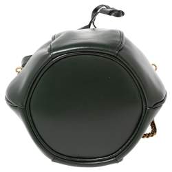 Pre Owned Saint Laurent Green Leather Small Talitha Bucket Bag