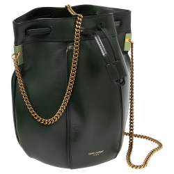 Pre Owned Saint Laurent Green Leather Small Talitha Bucket Bag