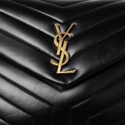 Pre Owned Saint Laurent Black Matelassé Leather Medium Loulou Shoulder Bag