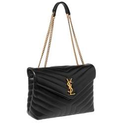 Pre Owned Saint Laurent Black Matelassé Leather Medium Loulou Shoulder Bag
