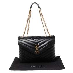 Pre Owned Saint Laurent Black Matelassé Leather Medium Loulou Shoulder Bag