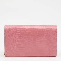 مملوكة مسبقًا Saint Laurent Paris Pink Croc Embossed Leather Monogram Chain Wallet
