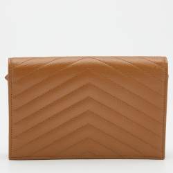 مملوكة مسبقًا Saint Laurent Brown Matelassé Leather Monogram Envelope Wallet On Chain
