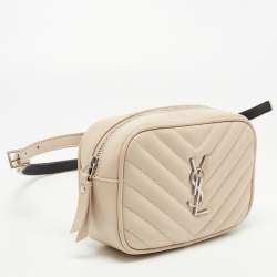 Pre Owned Saint Laurent Light Beige Matelassé Leather Lou Belt Bag