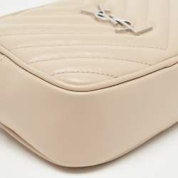Pre Owned Saint Laurent Light Beige Matelassé Leather Lou Belt Bag