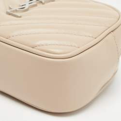 Pre Owned Saint Laurent Light Beige Matelassé Leather Lou Belt Bag