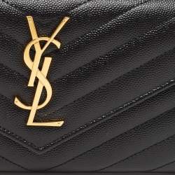 مملوكة مسبقًا Saint Laurent Black Matelassé Leather Cassandre Wallet