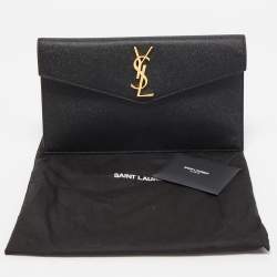 Pre Owned Saint Laurent Black Leather Medium Uptown Clutch