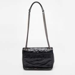 Pre Owned Saint Laurent Black Crinkled Leather Baby Niki Chain Shoulder Bag