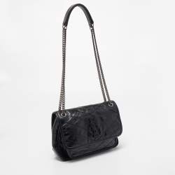 Pre Owned Saint Laurent Black Crinkled Leather Baby Niki Chain Shoulder Bag