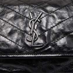 Pre Owned Saint Laurent Black Crinkled Leather Baby Niki Chain Shoulder Bag
