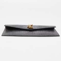 Saint Laurent Black Croc Embossed Leather Uptown Pouch