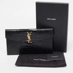 Saint Laurent Black Croc Embossed Leather Uptown Pouch
