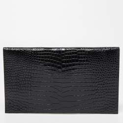 Saint Laurent Black Croc Embossed Leather Uptown Pouch