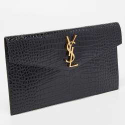 Saint Laurent Black Croc Embossed Leather Uptown Pouch