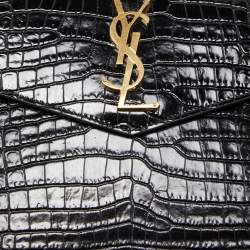 Saint Laurent Black Croc Embossed Leather Uptown Pouch