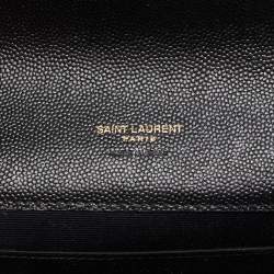 Saint Laurent Black Matelassé Leather Cassandre Wristlet Pouch