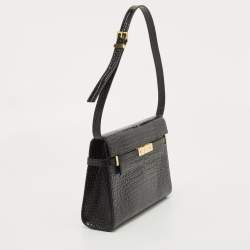 Pre Owned Saint Laurent Black Croc Embossed Leather Manhattan Shoulder Bag
