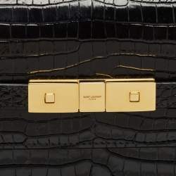 Pre Owned Saint Laurent Black Croc Embossed Leather Manhattan Shoulder Bag