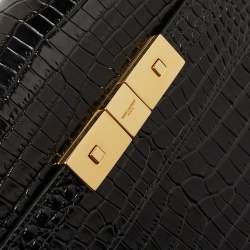 Pre Owned Saint Laurent Black Croc Embossed Leather Manhattan Shoulder Bag