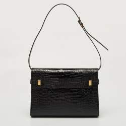 Pre Owned Saint Laurent Black Croc Embossed Leather Manhattan Shoulder Bag