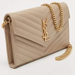 Saint Laurent Beige Leather Cassandra Wallet on Chain