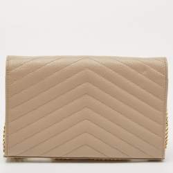 Saint Laurent Beige Leather Cassandra Wallet on Chain