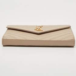 Saint Laurent Beige Leather Cassandra Wallet on Chain