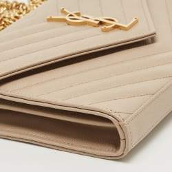 Saint Laurent Beige Leather Cassandra Wallet on Chain