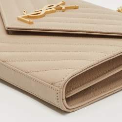 Saint Laurent Beige Leather Cassandra Wallet on Chain