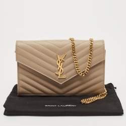 Saint Laurent Beige Leather Cassandra Wallet on Chain