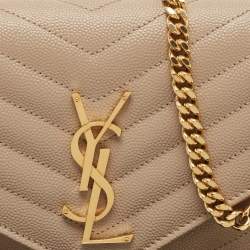 Saint Laurent Beige Leather Cassandra Wallet on Chain