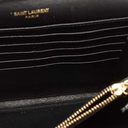 Saint Laurent Black Croc Embossed Leather Monogram Wallet On Chain