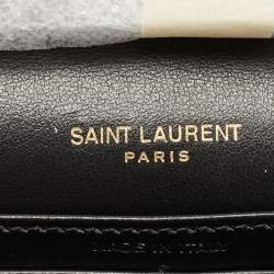 Saint Laurent Black Croc Embossed Leather Monogram Wallet On Chain