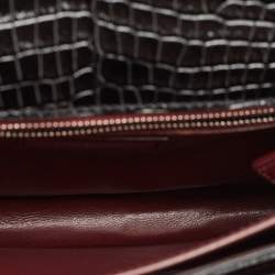 Pre Owned Saint Laurent Black Croc Embossed Leather Cassandra Wallet on Chain
