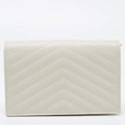 Saint Laurent White Matelassé Leather Cassandre Wallet on Chain