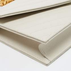Saint Laurent White Matelassé Leather Cassandre Wallet on Chain