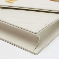 Saint Laurent White Matelassé Leather Cassandre Wallet on Chain