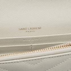 Saint Laurent White Matelassé Leather Cassandre Wallet on Chain