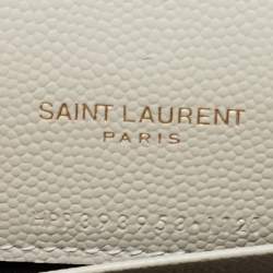 Saint Laurent White Matelassé Leather Cassandre Wallet on Chain
