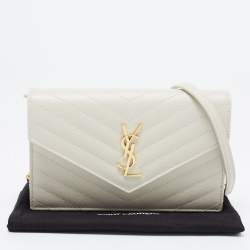 Saint Laurent White Matelassé Leather Cassandre Wallet on Chain