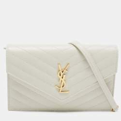 Saint Laurent White Matelassé Leather Cassandre Wallet on Chain